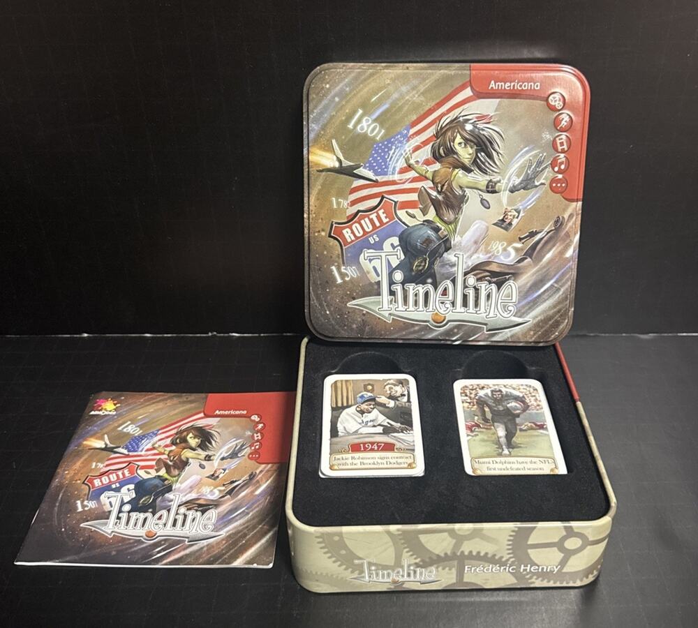 Timeline Americana Trivia Card Game Asmodee 110 Cards Tin Box Complete History